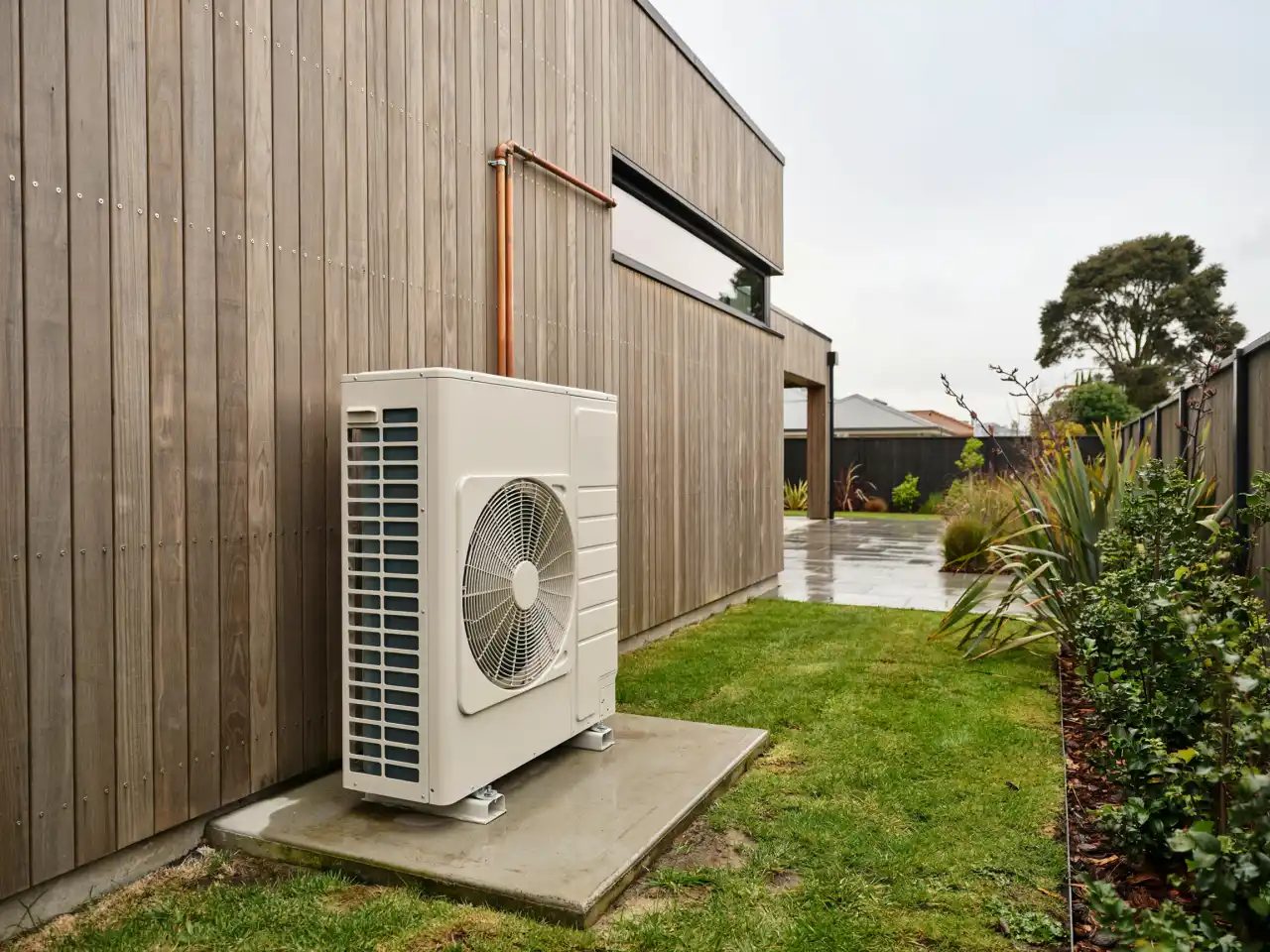 Heat pump outdoor unit on a Dunedin home